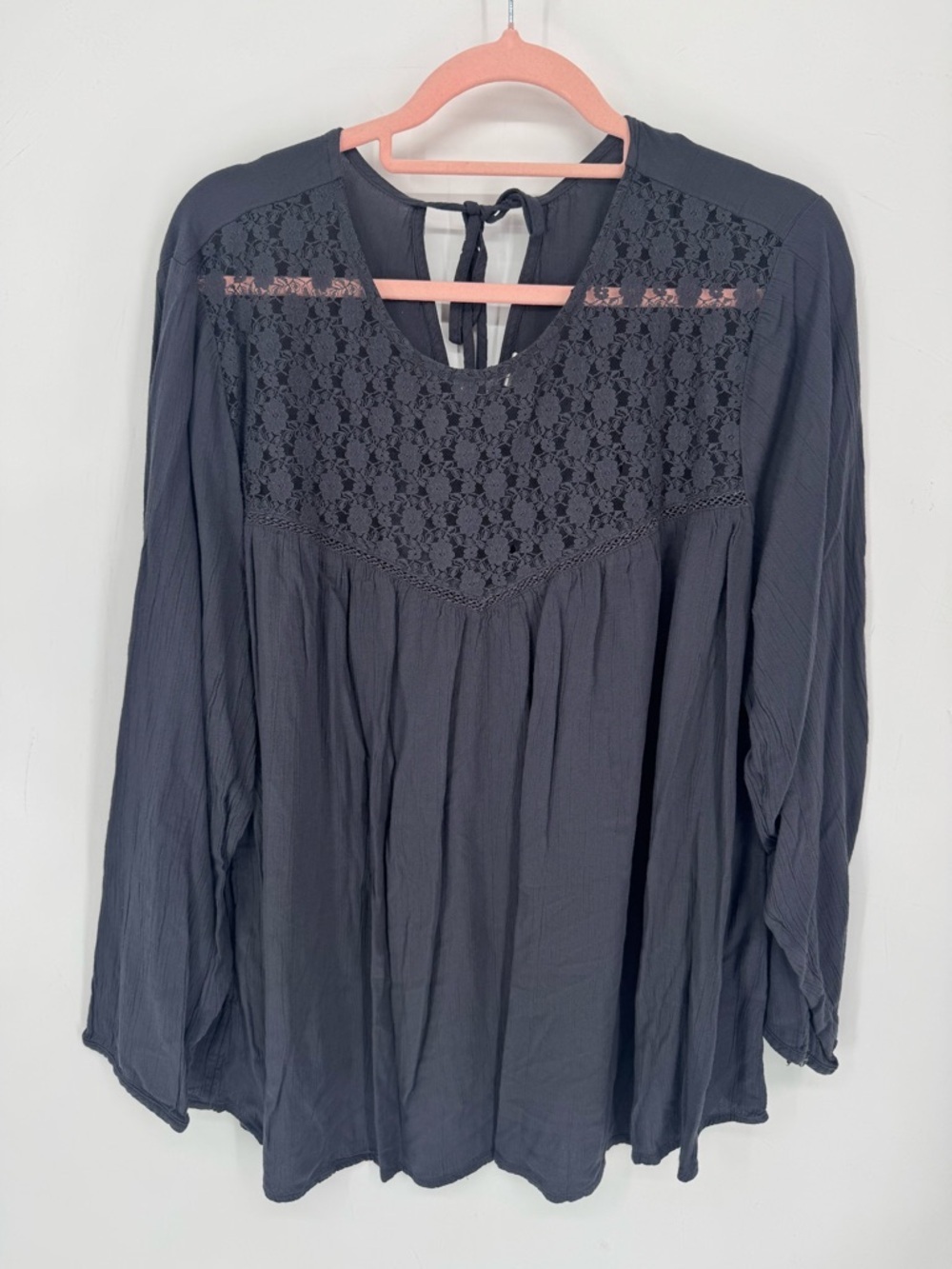 Old Navy Women's Charcoal Crochet Long-Sleeve Top With Tie Back Plus Size XXL